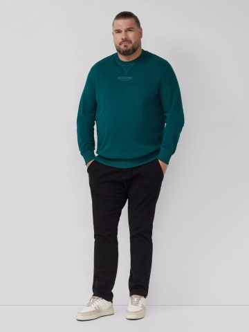 s.Oliver Big Sizes Bluza barbati big sizes cu decolteu la baza gatului, logo, Regular Fit, Verde inchis - Img 5