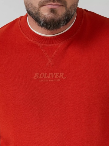 s.Oliver Big Sizes Bluza barbati big sizes cu decolteu la baza gatului, logo, Regular Fit, Rosu caramiziu - Img 4