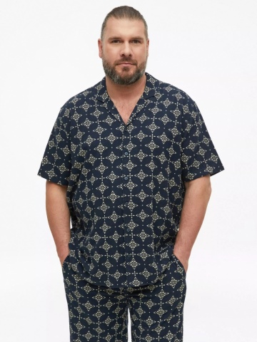 s.Oliver Big Sizes Camasa barbati big sizes, din bumbac, cu imprimeu, Resort fit, Bleumarin inchis