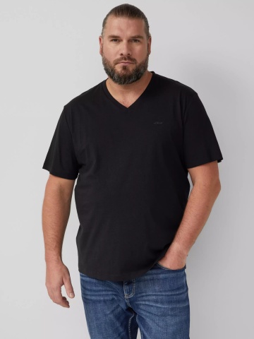 s.Oliver Big Sizes Tricou barbati big sizes, cu anchior, din bumbac, Negru