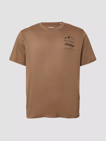 s.Oliver Big Sizes Tricou barbati big sizes, cu decolteu la baza gatului si imprimeu cu text, Maro - Img 7
