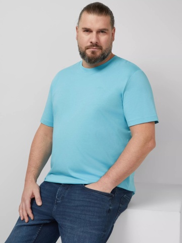 s.Oliver Big Sizes Tricou barbati big sizes, din bumbac, cu decolteu la baza gatului, Turcoaz deschis - Img 5
