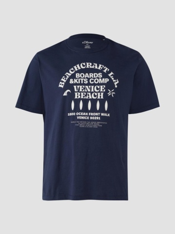 s.Oliver Big Sizes Tricou barbati big sizes din bumbac cu imprimeu text, Bleumarin inchis - Img 7