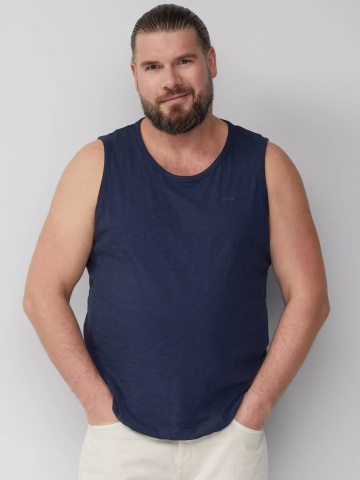 s.Oliver Big Sizes Tricou barbati big sizes, din bumbac, fara maneci, Regular fit, Bleumarin inchis