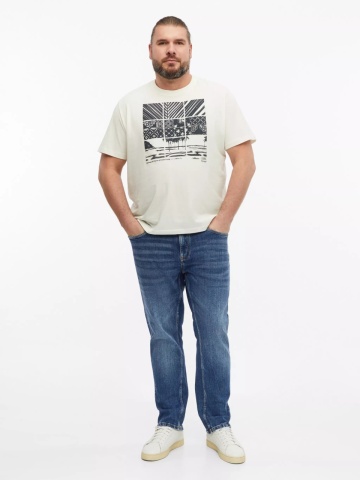 s.Oliver Big Sizes Tricou la baza gatului, barbati big sizes, din bumbac, cu imprimeu, Regular fit, Crem - Img 5