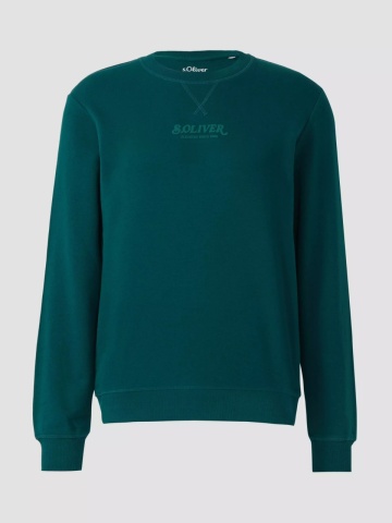 s.Oliver Bluza barbati cu decolteu la baza gatului, logo, Regular Fit, Verde - Img 6