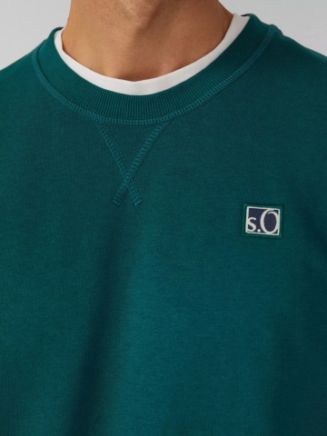 s.Oliver Bluza barbati, cu decolteu la baza gatului, logo, Verde - Img 3