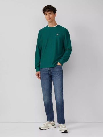 s.Oliver Bluza barbati cu textura striata, decolteu la baza gatului, Regular fit, Verde - Img 4