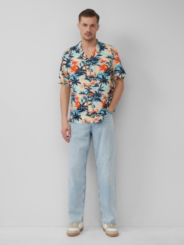 s.Oliver Camasa barbati cu maneca scurta si imprimeu tropical, Regular fit, Multicolor - Img 5