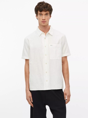 s.Oliver Camasa barbati cu model, din bumbac, Relaxed fit, Alb