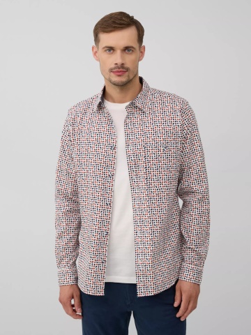 s.Oliver Camasa barbati, din amestec de bumbac, imprimeu cu puncte, Slim fit, Alb