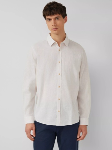 s.Oliver Camasa barbati, din amestec de in, Regular fit, Bej