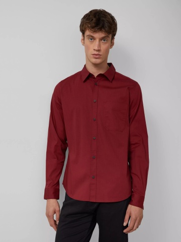s.Oliver Camasa barbati, Slim fit cu model si guler Kent, Rosu inchis