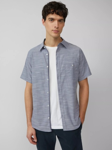 s.Oliver Camasa cu maneca scurta barbati, din amestec de bumbac, croiala Slim Fit, Gri inchis