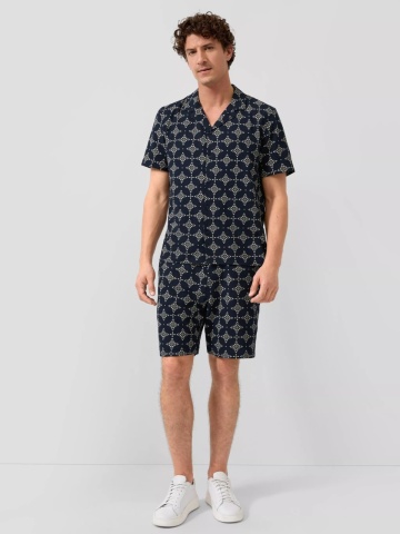 s.Oliver Camasa cu maneca scurta barbati, din bumbac, cu imprimeu, Resort fit, Bleumarin inchis - Img 5