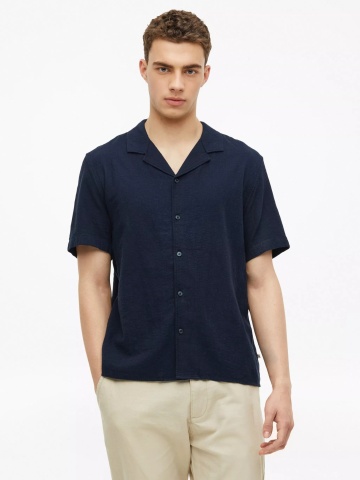 s.Oliver Camasa cu maneca scurta barbati, din bumbac, Resort fit, Bleumarin inchis