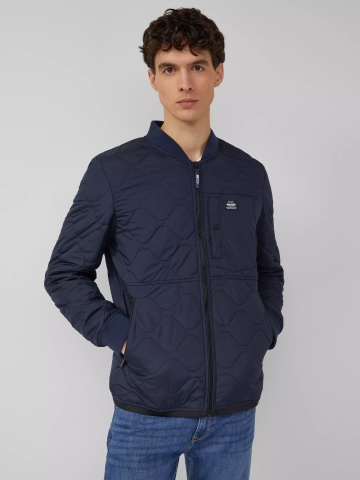 s.Oliver Jacheta bomber, barbati, cu guler tricotat si model in valuri, Bleumarin inchis - Img 3