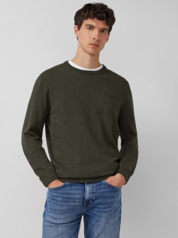 s.Oliver Pulover barbati cu decolteu la baza gatului, din bumbac, Regular fit, Verde masliniu