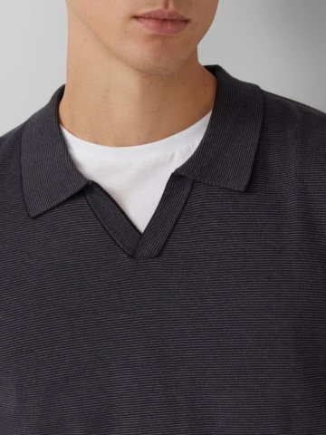 s.Oliver Pulover barbati cu guler polo, din bumbac, Regular fit, Negru - Img 3