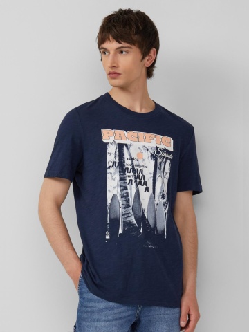 s.Oliver Tricou barbati cu decolteu la baza gatului, Regular Fit din bumbac, Bleumarin
