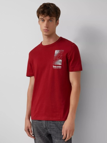 s.Oliver Tricou barbati cu imprimeu frontal, din bumbac, Regular fit, Rosu