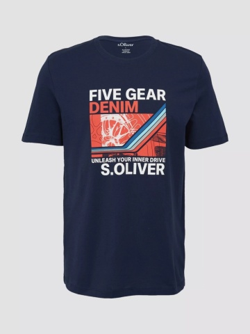 s.Oliver Tricou barbati cu imprimeu text Unleash your inner drive, croiala Regular Fit, Bleumarin inchis - Img 5