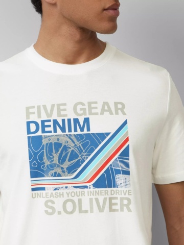 s.Oliver Tricou barbati cu imprimeu text Unleash your inner drive, croiala Regular Fit, Alb - Img 4
