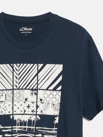 s.Oliver Tricou barbati, din bumbac, cu imprimeu frontal, Bleumarin inchis - Img 8
