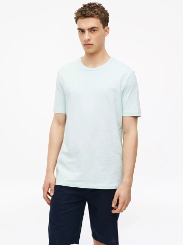 s.Oliver Tricou barbati din bumbac, cu imprimeu, Regular fit, Turcoaz deschis