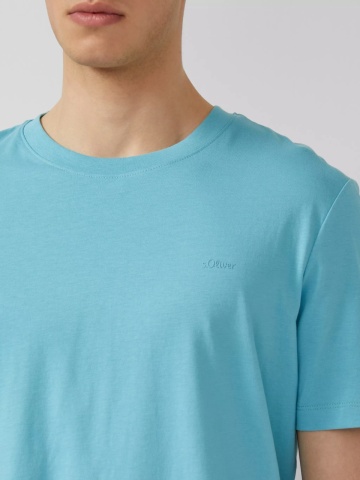s.Oliver Tricou barbati din bumbac, la baza gatului, Regular fit, Turcoaz - Img 2