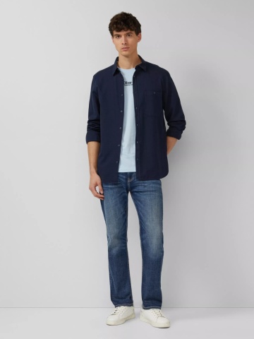 s.Oliver Tricou barbati la baza gatului, din bumbac, Regular fit, Albastru deschis - Img 4