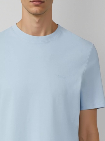 s.Oliver Tricou barbati la baza gatului, din bumbac, Regular fit, Albastru deschis - Img 3