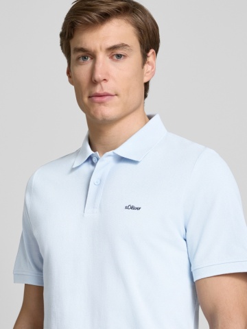 s.Oliver Tricou polo barbati, din 100% bumbac, cu logo, Albastru pastel - Img 3