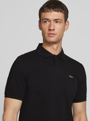 s.Oliver Tricou polo barbati, din 100% bumbac, cu logo, Negru - Img 3