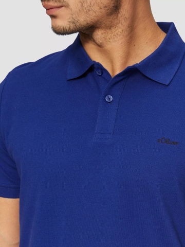 s.Oliver Tricou polo barbati, din bumbac cu croiala Regular Fit, logo, Albastru inchis - Img 3