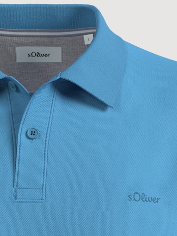 s.Oliver Tricou polo barbati, din piqué de bumbac, Albastru deschis - Img 3