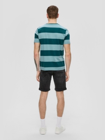 Tricou barbati cu decolteu la baza gatului si imprimeu in dungi, Verde inchis - Img 2