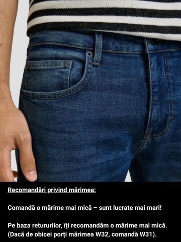 Blugi barbati, Rick, cu talie medie si croiala Slim Fit, Slim Leg, Albastru inchis - Img 3