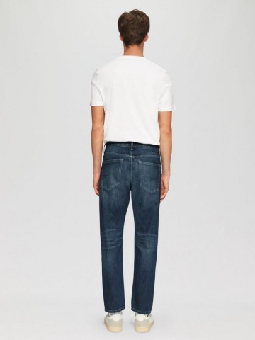 Blugi Mauro, cu talie inalta, croiala Regular Fit, Tapered leg, Albastru inchis - Img 5