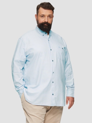 Camasa barbati big sizes, cu maneca lunga si imprimeu in carouri, Regular fit, Albastru deschis