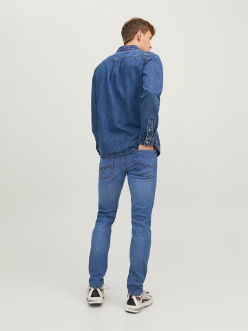 Jack & Jones Blugi barbati Glenn, cu talie joasa si croiala Slim fit, Albastru - Img 7