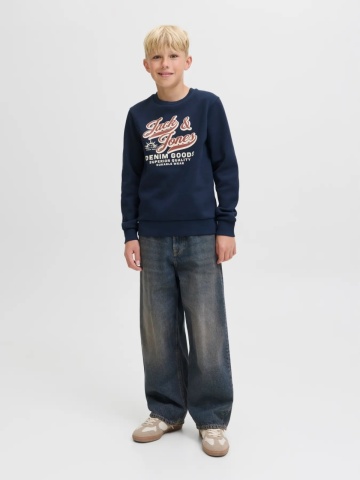 Jack & Jones Bluza baieti, Regular fit, cu imprimeu text si decolteu la baza gatului, Bleumarin inchis - Img 6