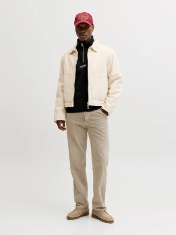 Jack & Jones Bluza barbati, cu guler inalt si fermoar la baza gatului, din amestec de bumbac, Relaxed Fit, Negru - Img 6