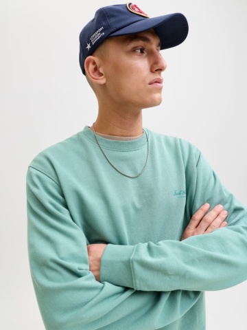 Jack & Jones Bluza barbati, Relaxed fit, cu decolteu la baza gatului, Verde deschis - Img 3