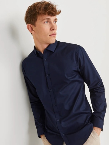 Jack & Jones Camasa barbati, Blacardiff cu croiala Slim fit, Bleumarin inchis - Img 3