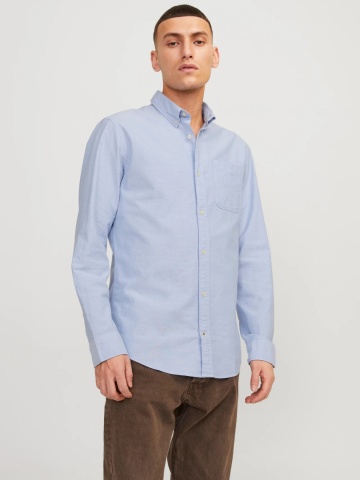 Jack & Jones Camasa barbati, Casual cu croiala Slim Fit, din bumbac, Albastru deschis