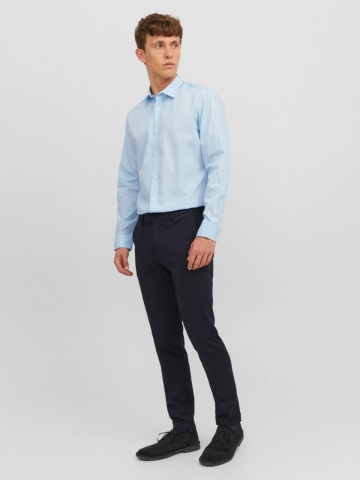 Jack & Jones Camasa barbati, din amestec de bumbac, Slim Fit, Albastru deschis - Img 7