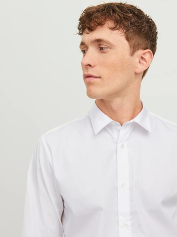 Jack & Jones Camasa barbati, din amestec de bumbac, Slim Fit, Alb - Img 5