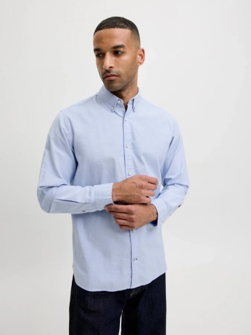 Jack & Jones Camasa barbati, din bumbac, Regular fit, JJOXFORD, Albastru - Img 5