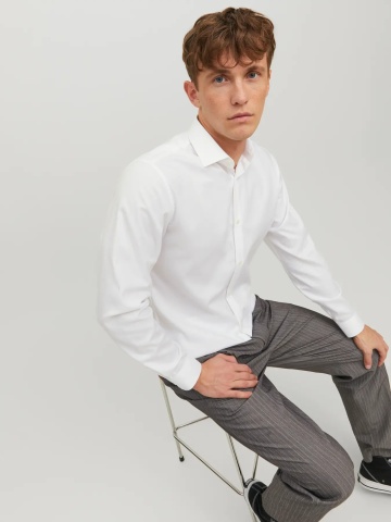 Jack & Jones Camasa barbati non-iron, din bumbac organic, Slim Fit, JPRBLAPARKER, Alb - Img 5